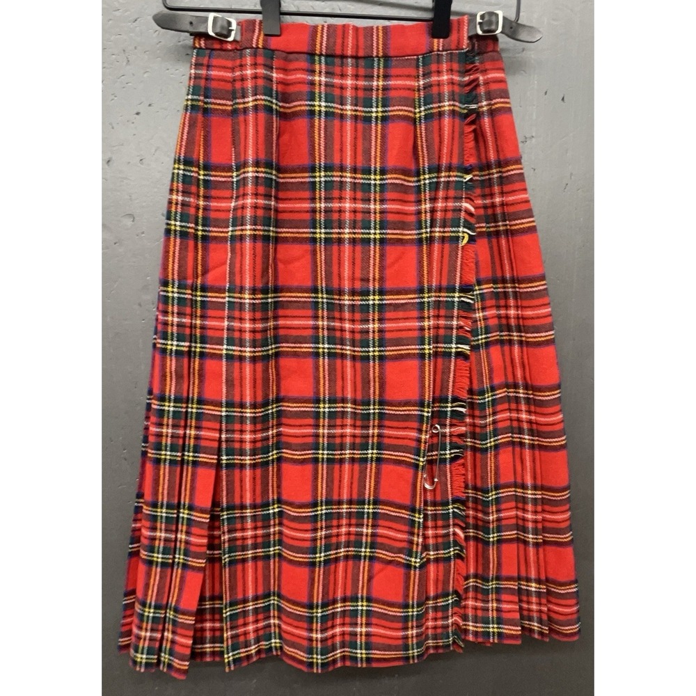 Vintage Laird Portch Skirt 6 Red Wool Scottish Tartan Plaid‎ Pleated Pin
